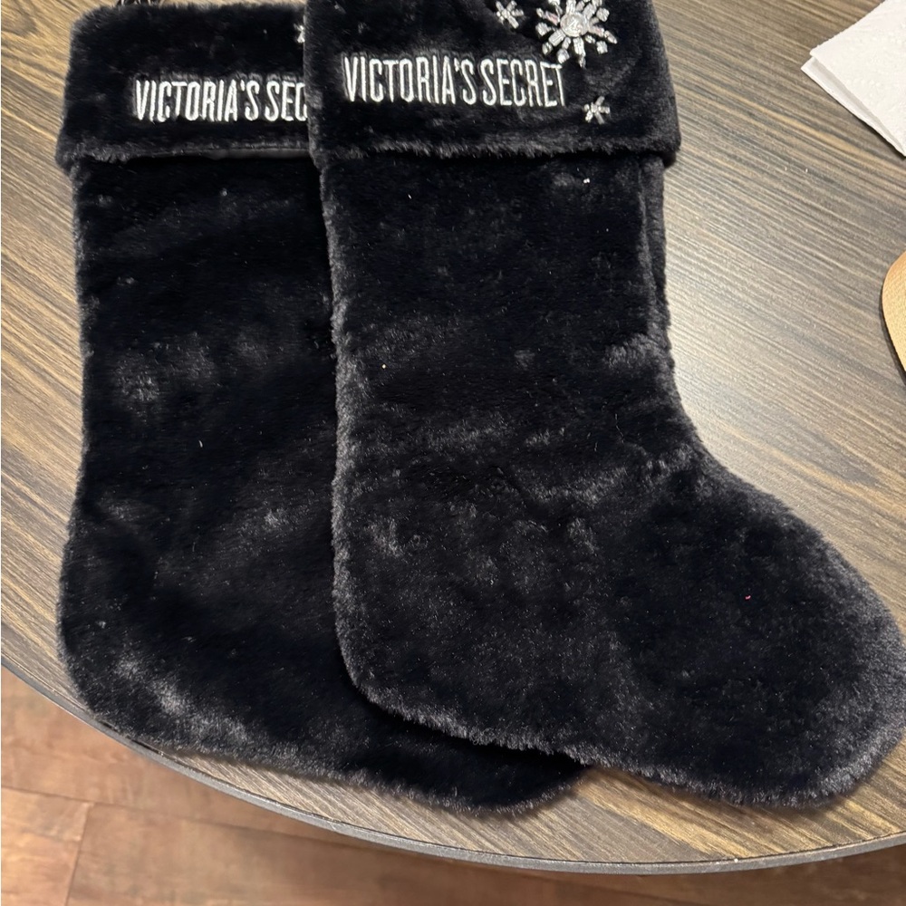 Victoria's Secret Black Faux Fur Stockings set of 2